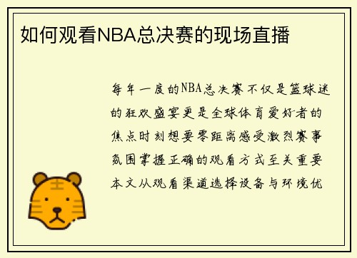 如何观看NBA总决赛的现场直播