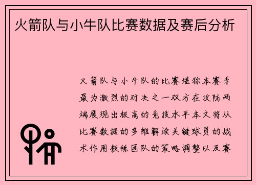 火箭队与小牛队比赛数据及赛后分析